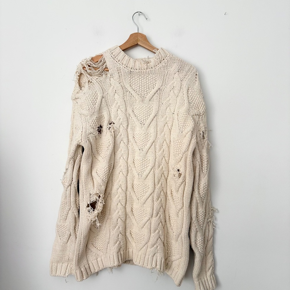Palm Angels distressed cream fisherman sweater - Picture 2 of 10